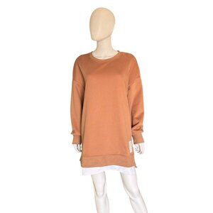 Chic Me Side Zip Tunic Sweatshirt Tan Size Large
